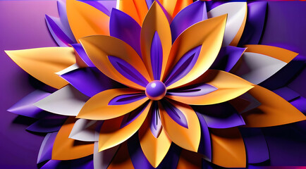 An abstract flower, where art weaves a tale, celebrates wonderful design, blending bright lines and violet curves.