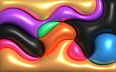 Colorful fluid 3d render shapes background. Abstract inflated shiny layer design. Shiny abstract balloon texture design for poster, banner, presentation, catalog, flyer, or leaflet.