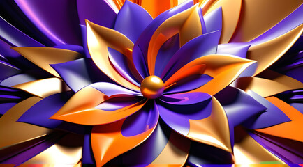 An abstract flower, where lines and curves create a wonderful contrast, showcases the beauty of yellow and violet.