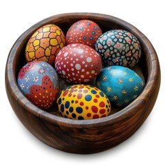 Fototapeta na wymiar beautiful Easter eggs in keramic bowl on a white background