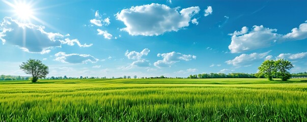 Fototapeta premium green field and blue sky