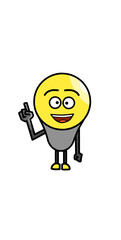 Cute Light bulbs idea character design, Cute energy mascots. Cartoon lamps characters with motivational inscription text. Glowing happy faces. Smiling lightbulbs shine. Garish vector