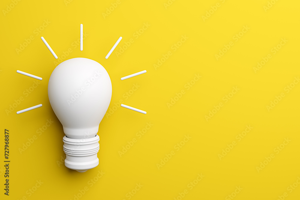 Poster abstract white light bulb on yellow background with mock up place. idea, creativity and innovation c