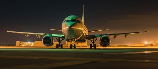 Glow of the runway the plane at night