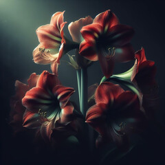 Amaryllis bouquet with dramatic side light. Flowers and plants in spring. AI generated