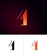 Technical future font, digital cyber alphabet, trendy original 3d number 1 for interface design, logo design, set vector illustrations 10EPS