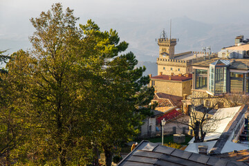 Morning at the Government Palace of the Republic of San Marino, also known as the Public Palace. It...