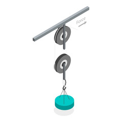 3D Isometric Flat Vector Illustration of Pulley Types, Science Experiment. Item 2