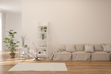 Interior design of modern apartment. Interior mockup. Scandinavian interior design. 3D illustration