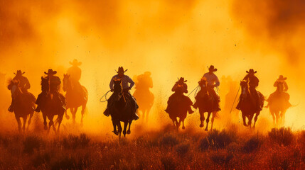 Dust and Glory: Cowboys on Horseback in Vibrant Action