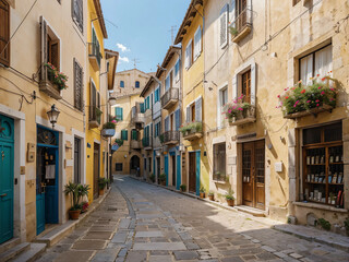 Fototapeta na wymiar A street in a historic Italian city