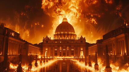 Mystical Blaze Surrounds Vatican Towers - obrazy, fototapety, plakaty