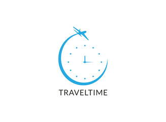travel Clock logo. Stopwatch time logo . Simple design on white background.