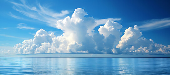 a beautiful blue sea with clouds to the sky in