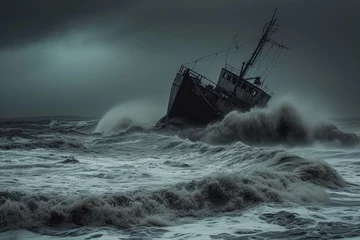 Foto op Canvas Desolate Vessel Amidst Tempest © Andrii 