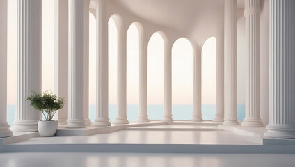 Clean and minimalistic 3D columns creating a sense of depth. - obrazy, fototapety, plakaty