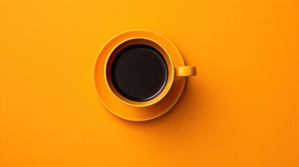 Coffee in an yellow cup on yellow background,