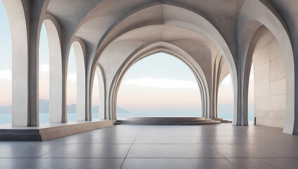Clean and simple 3D arches with a concrete texture forming a balanced composition.