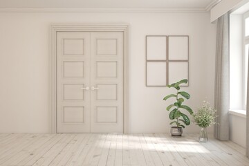 White empty room. Scandinavian interior design. 3D illustration