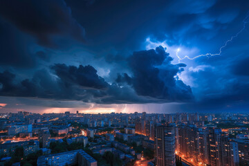 Fototapeta premium Nocturnal Lightning Show Over Metropolis