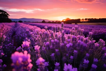 Sunset Glow Over Lavender Fields