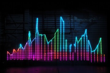 Vibrant Neon Lights Illuminating a Dimly Lit Room Showcase Stunning Display, Neon graffiti version of a rising stock market graph, AI Generated