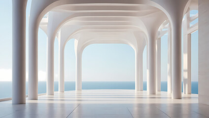 Clean and smooth 3D beams and columns in a tranquil architectural background. 