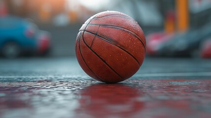 A basketball on an urban court evoking the spirit of street sports and active lifestyle