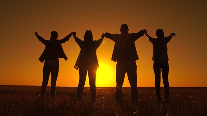 Business people, partners, trust concept, Teamwork of people raising their hands to sky, family...