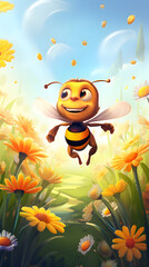Cartoon Bee, bee with a smiile, cool cartoon bee, funny bee illustrated