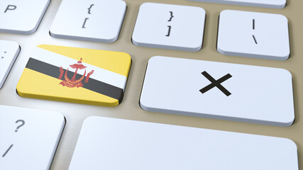 Brunei National Flag and Cross or No Button 3D Illustration