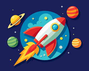 Naklejka premium starship space galaxy planet universe cosmos world vector future stars eternity