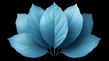 Artistic symmetrical arrangement of blue leaves creating a botanical design.