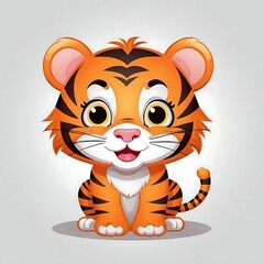 Cute Cartoon tiger, Vector illustration on a white background.