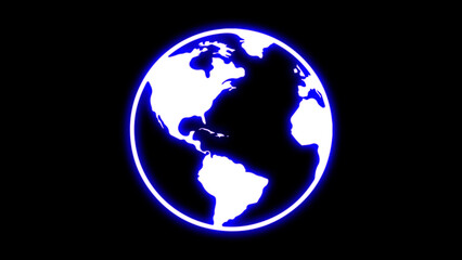 Neon Earth neon sign. Planet Earth neon sign. neon earth icon on black background. Planet Earth neon sign. Shiny Planet Earth silhouette on dark brick wall background. Stock vector illustration.