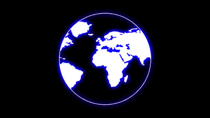 Neon Earth neon sign. Planet Earth neon sign. neon earth icon on black background. Planet Earth neon sign. Shiny Planet Earth silhouette on dark brick wall background. Stock vector illustration.