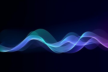 Data transmission, sound wave, technology, space transformation. Abstract green-purple-blue wave on blue background for web design, presentation design, web banners