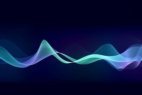Data transmission, sound wave, technology, space transformation. Abstract green-purple-blue wave on blue background for web design, presentation design, web banners © rubel
