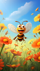 Obraz na płótnie Canvas Cartoon Bee, bee with a smiile, cool cartoon bee, funny bee illustrated