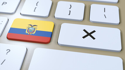 Ecuador National Flag and Cross or No Button 3D Illustration