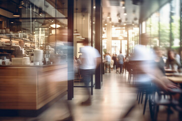 Fototapeta na wymiar Blurred Motion of people in restaurant or coffee shop background