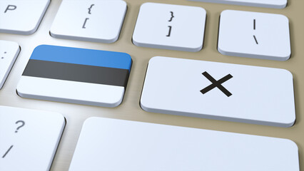 Estonia National Flag and Cross or No Button 3D Illustration