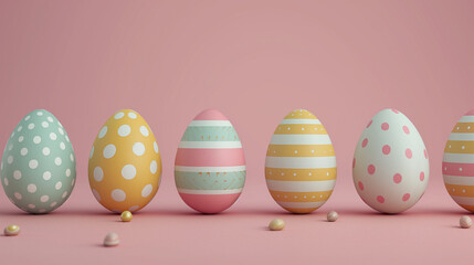 Fototapeta na wymiar Cute colorful eggs in various patterns on soft background. Easter background.