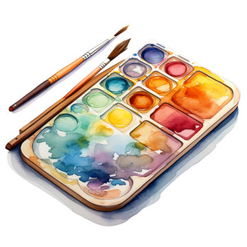 palette with brushes and paints