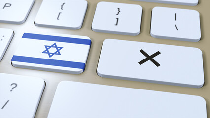 Israel National Flag and Cross or No Button 3D Illustration