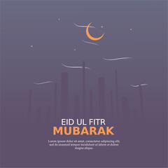 Simple vector eid mubarak post template design. Creative eid ul fitr background design with dark gradient color. Eid ul adha mubarak greetings post. © N