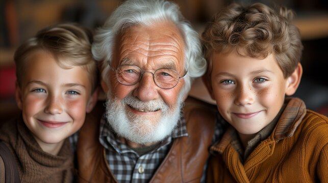Older Man and Two Young Boys Posed for Picture