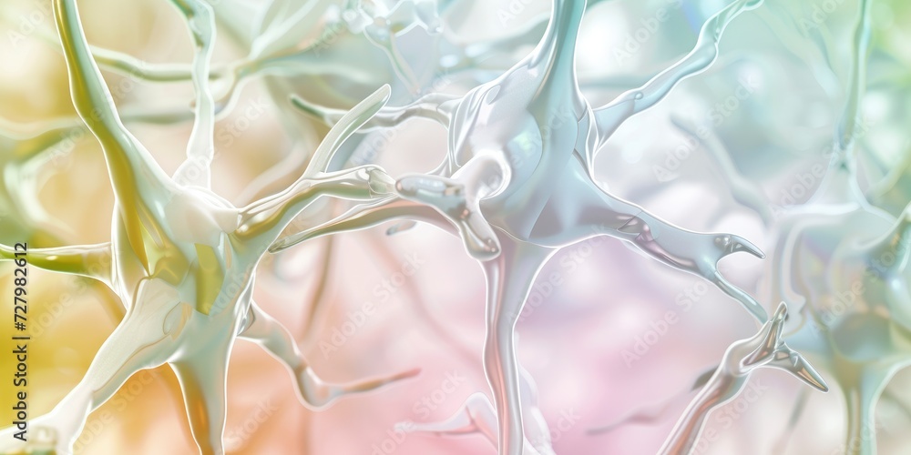 Poster 3d macro perspective of floating organic forms shaped like neurons