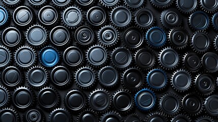 Artistic pattern of various unused bottle caps arranged with precision
