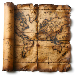 Lost treasure maps and quests isolated on white background, photo, png
